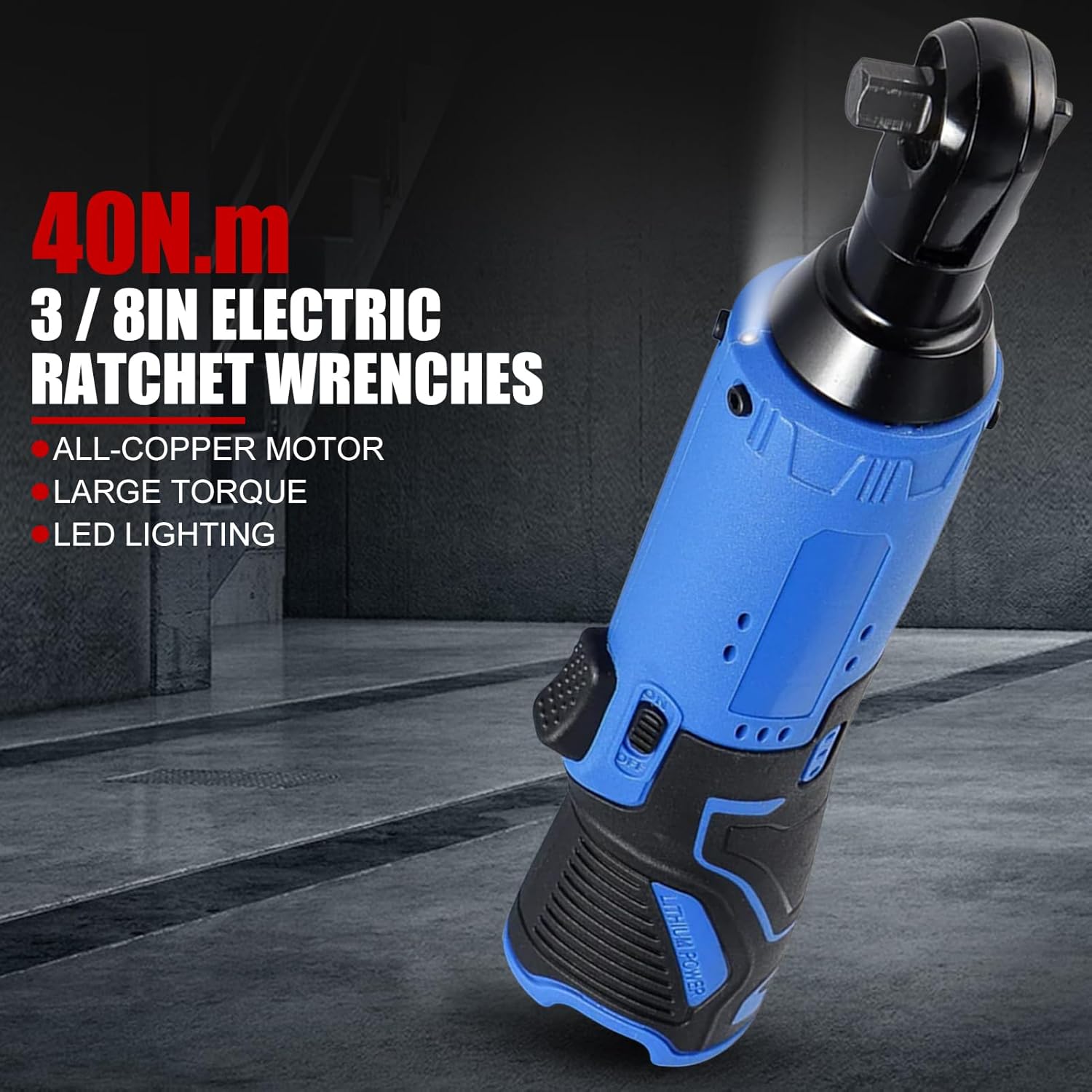 EVTSCAN Electric Ratchet Spanner Lithium Ion Right Angle Wrench for 12V Power Tool Battery 3/8in Chuck