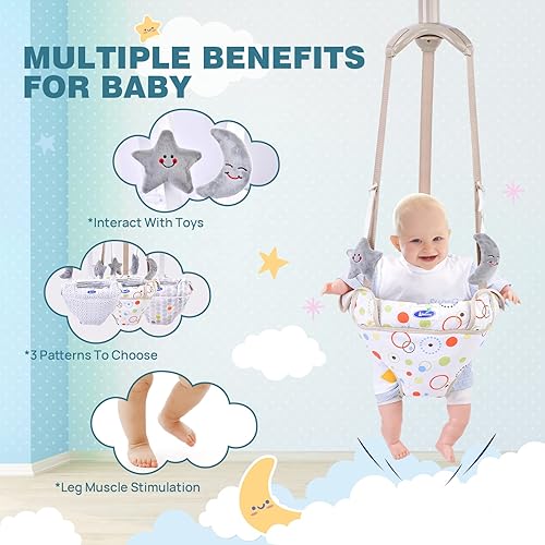 Miniatura 6 de Saltador de puerta para bebé, con correa ajustable, puente de puerta de bebé para jugar en interiores y exteriores, fácil de montar y almacenar