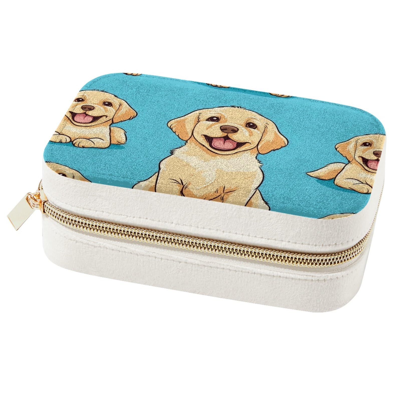 Cadeaux de fin d'année : boîte à bijoux Golden Retriever portable bleue