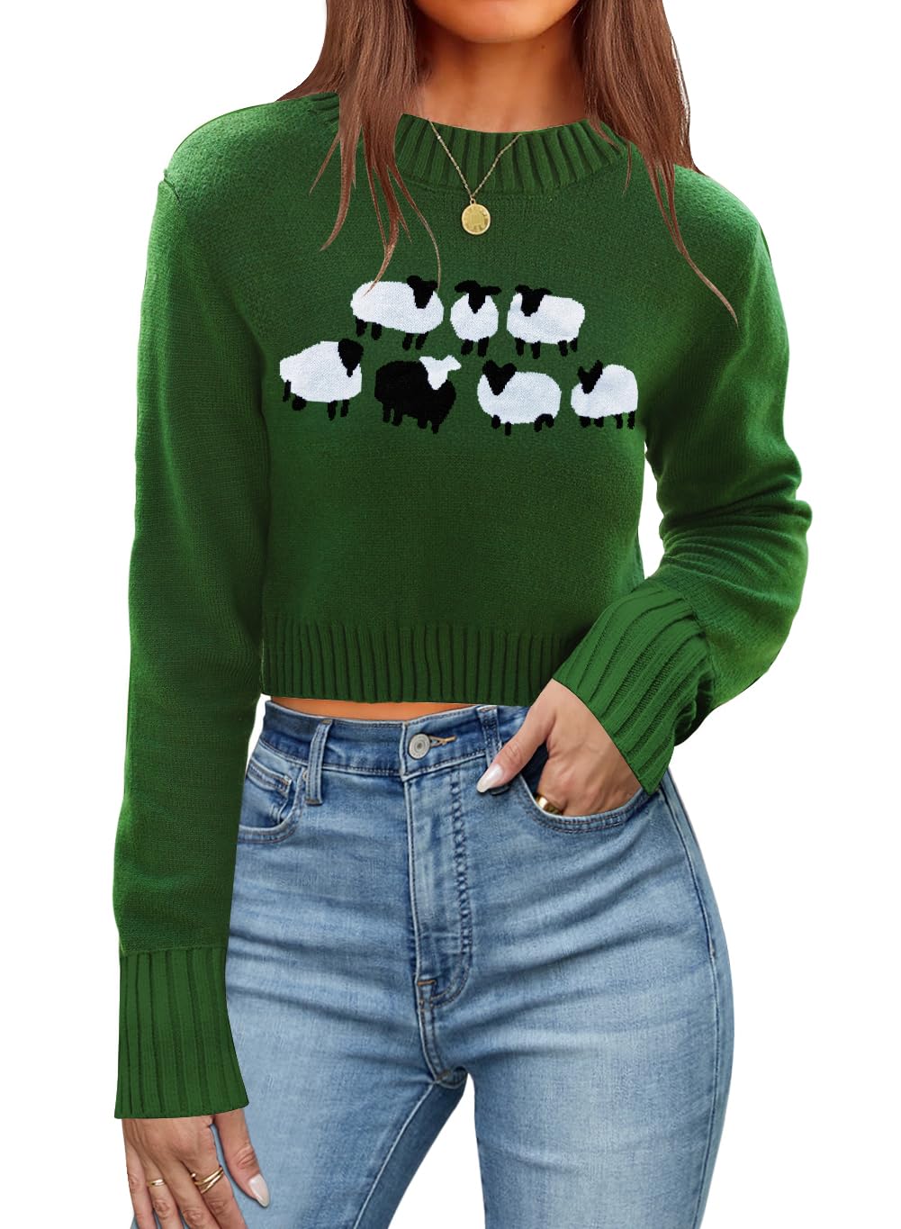 QACOHU Fall Sweaters for Women Long Sleeve Ribbed Knit Pullover Jumper Tops 2025 Crewneck Cropped Sweater