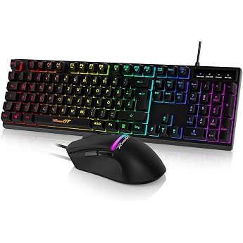 Mouse and Keyboard Gaming Office RaceGT Keyboard Cable RGB Illuminated LED Backlight Waterproof 104 Keys Cable Mouse with 7 Buttons 6400 DPI for PC Gamer Laptop QWERTZ German Layout
