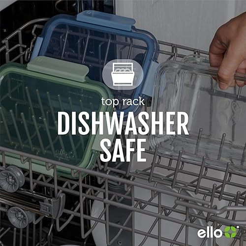 Miniatura 6 de Ello Color Lock - Juego de 2 tazas de 6 piezas, 3 unidades de vidrio para preparación de comidas, recipientes de vidrio a prueba de fugas con tapas