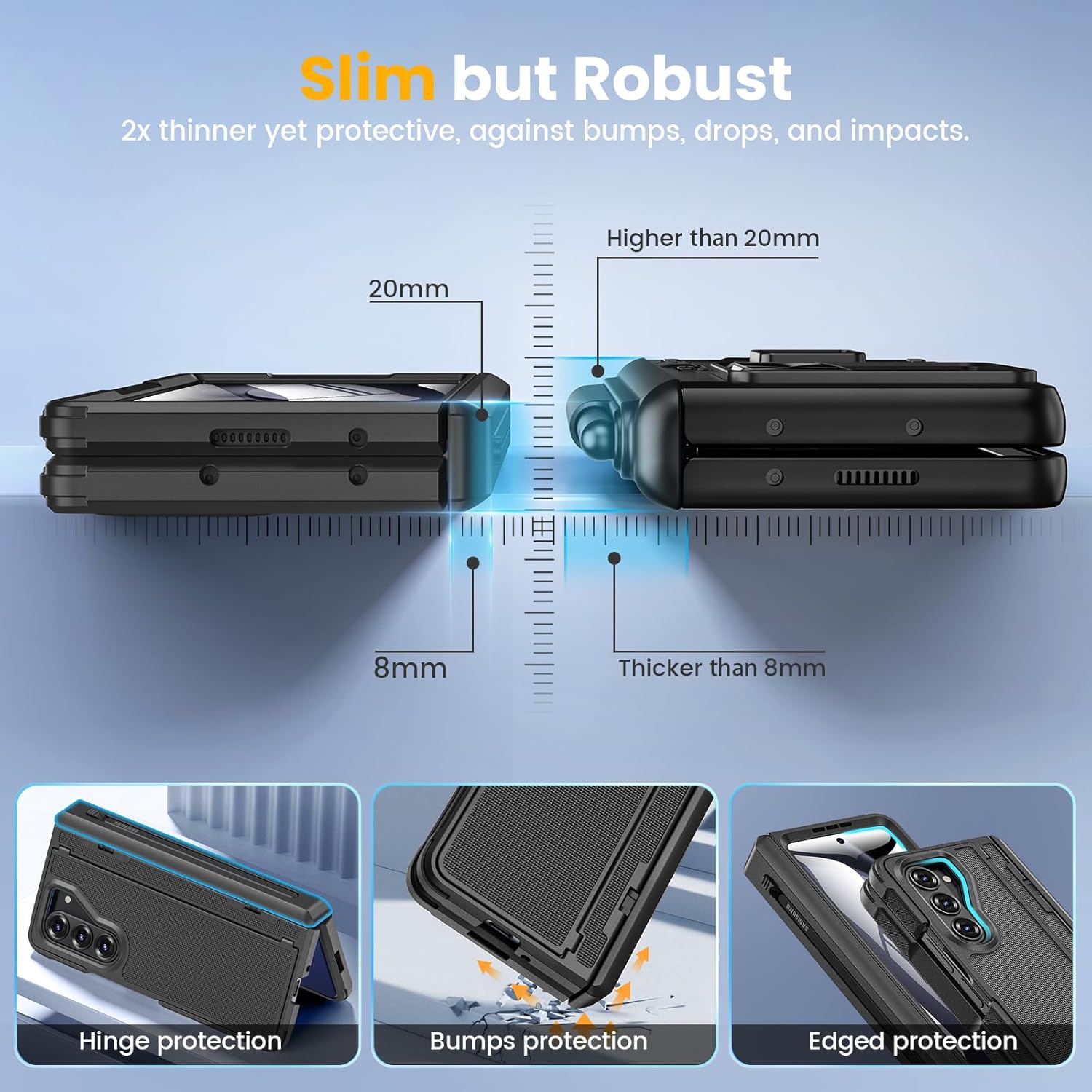 Caka for Samsung Galaxy Z Fold 5 Case [Thinner S Pen Holder] [Hidden Kickstand] [Hinge Protection] [Screen Protector] Full Body Hard Shockproof Phone Cover with Anti-Slip Textured for Fold5 - Black