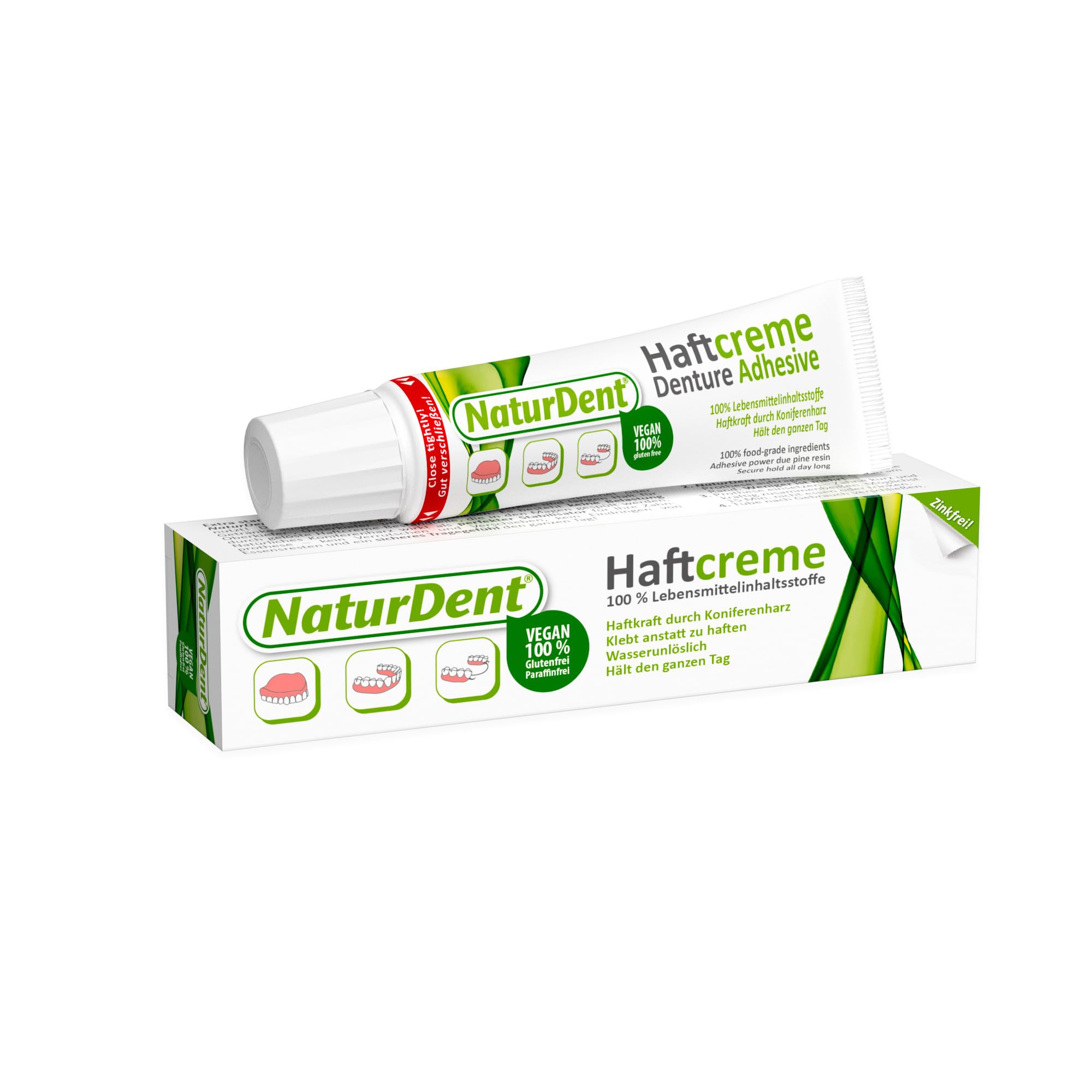 10 creme adesive NaturDent, 40 g, la prima crema adesiva naturale, insolubile in acqua, senza risciacquo, solo 1 volta al giorno, 100% ingredienti alimentari, vegano, nessun carico chimico sul corpo