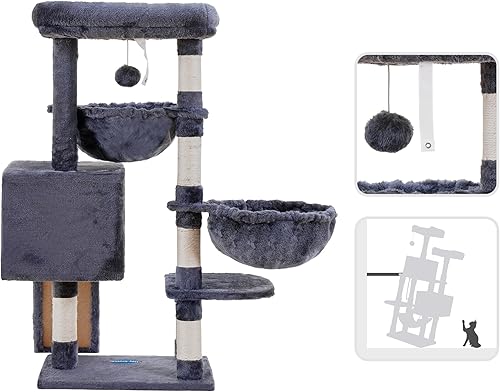 Miniatura 7 de Hey-brother Árbol para gatos, torre para gatos de interior, casa para gatos con cama acolchada grande, acogedor condominio, hamacas, postes