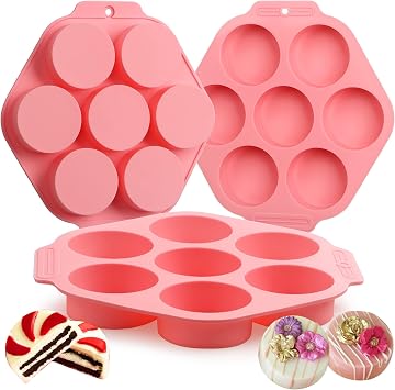 Sidosir 3Pcs Cookie Chocolate Silicone Mold,7-Cavity Round Cylinder Chocolate Cover Molds for Candy, Silicone Baking Molds for Mini Cakes, Jelly