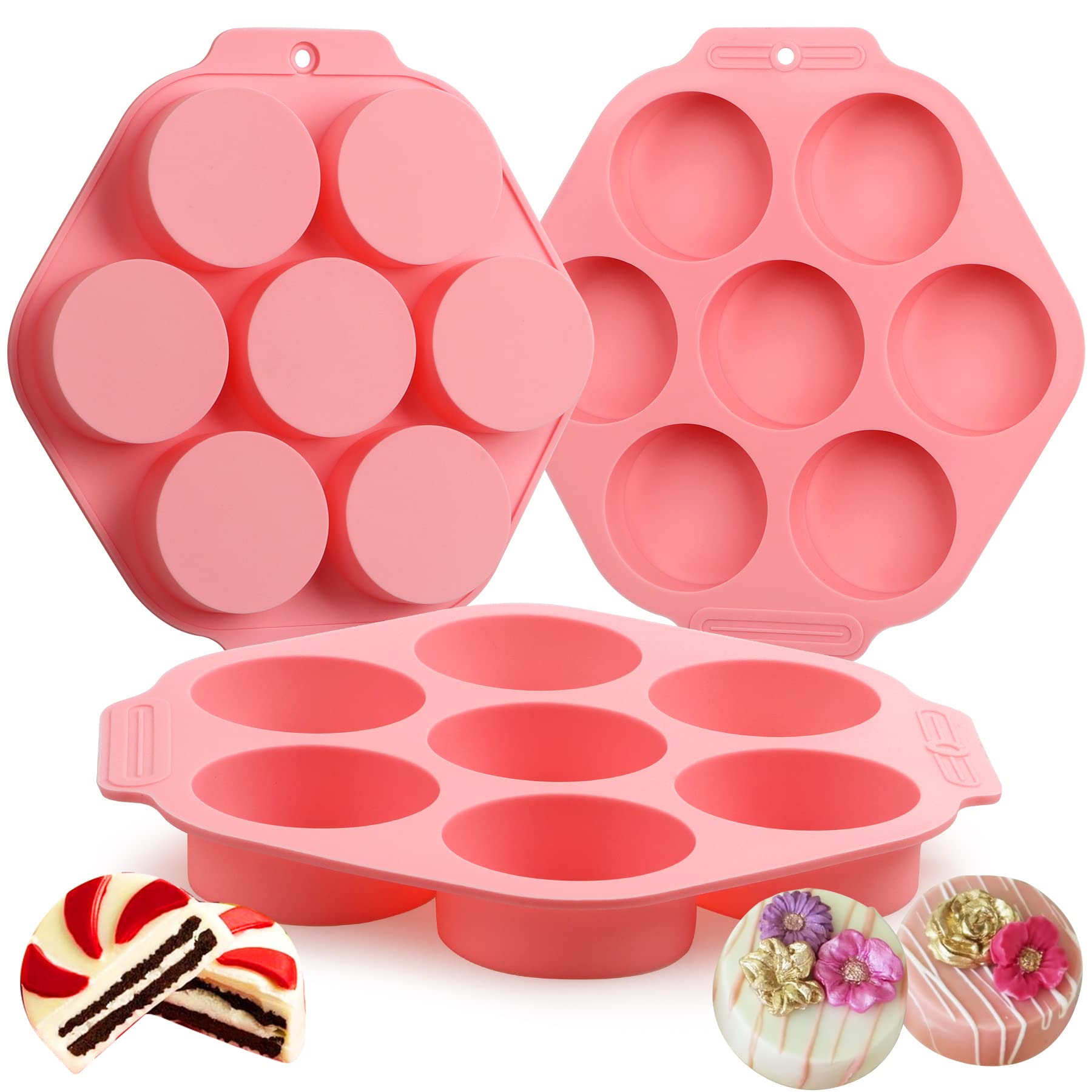 Sidosir 3Pcs Cookie Chocolate Silicone Mold,7-Cavity Round Cylinder Chocolate Cover Molds for Candy, Silicone Baking Molds for Mini Cakes, Jelly
