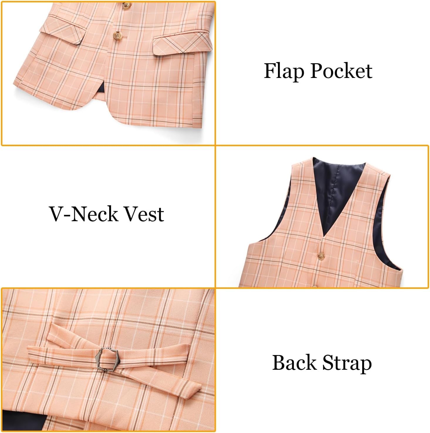 UNINUKOO Boys Tuxedo Suit Dress 3 Piece Plaid Clothes Graduation Wedding Formal Outfit Kids Suits for Teenage Boys