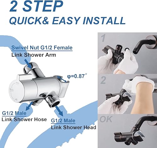 Miniatura 7 de Válvula desviadora de ducha de 3 vías de metal de alta presión con soporte de mano, brazo G12 para cabeza, pieza de repuesto del sistema universal