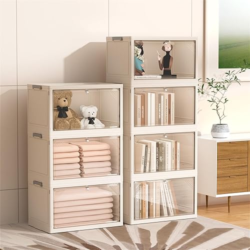 Miniatura 1 de Fangtueh Contenedores de almacenamiento plegables con tapas y ruedas, 24 cuartos de galón de 4 niveles apilables de plástico organizadores y