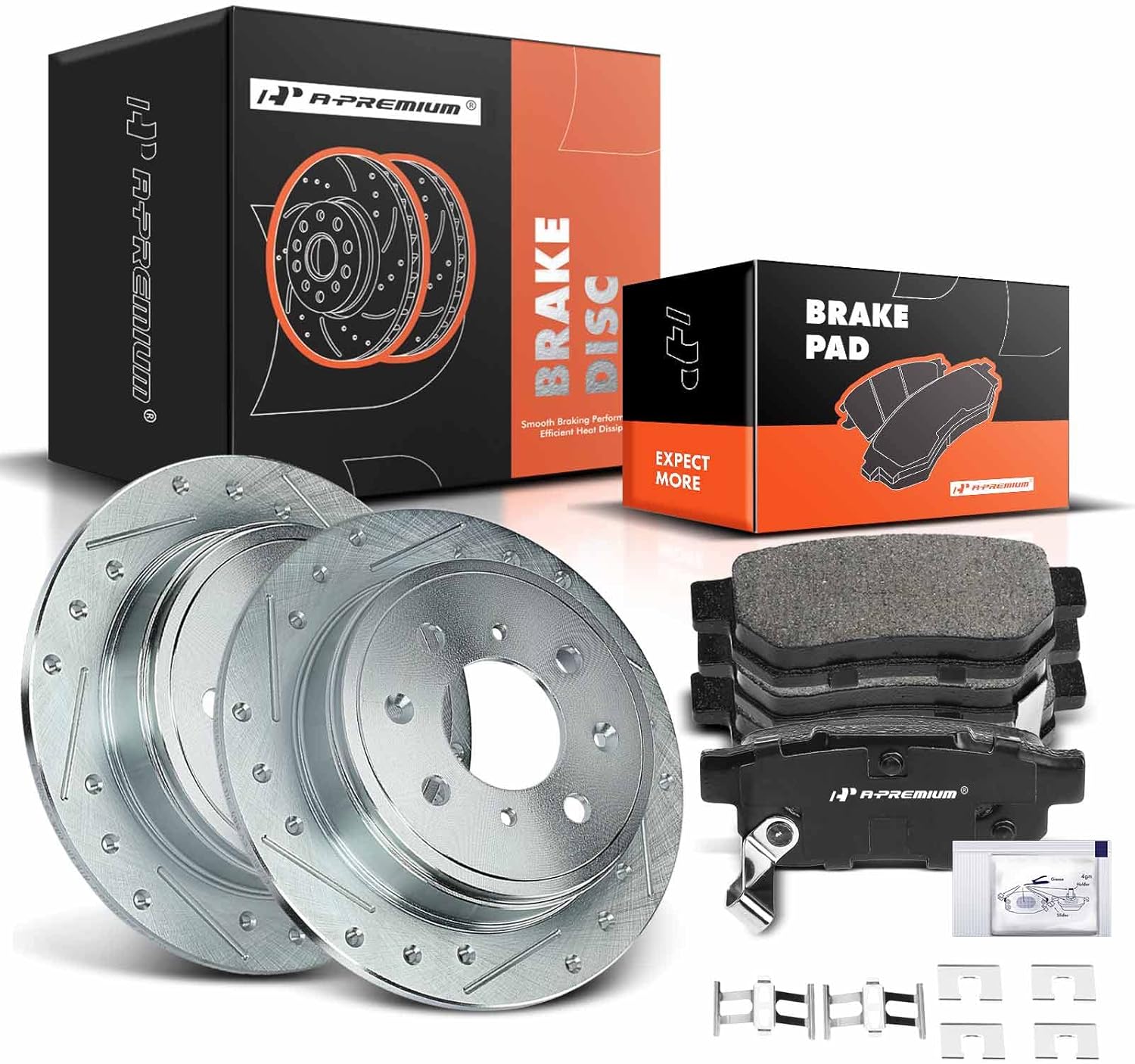 A-Premium 9.4 inch(239 mm) Rear Drilled and Slotted Disc Brake Rotors + Ceramic Pads Kit Compatible with Select Acura and Honda Models - Integra 1990-2001, Civic, Civic del Sol, CRX/Prelude 1990-1991