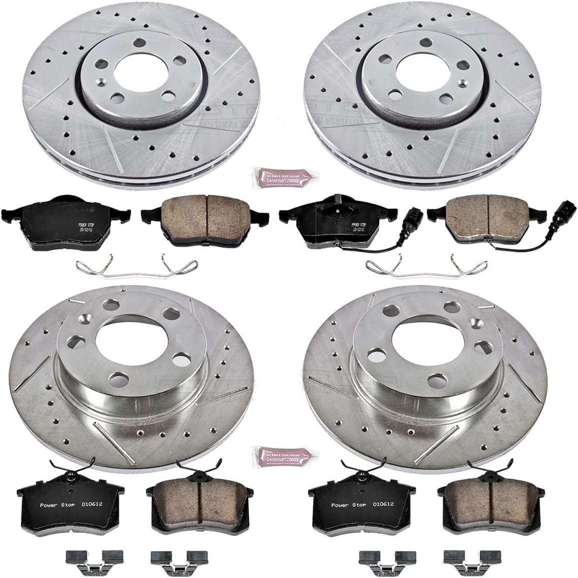 PowerStop Front and Rear Brake Kit For Volkswagen Beetle 1999-10 |Golf 1999-06 |Jetta 1999-05 - Drilled and Slotted Disc Rotors with Ceramic Brake Pads Replacement, K899