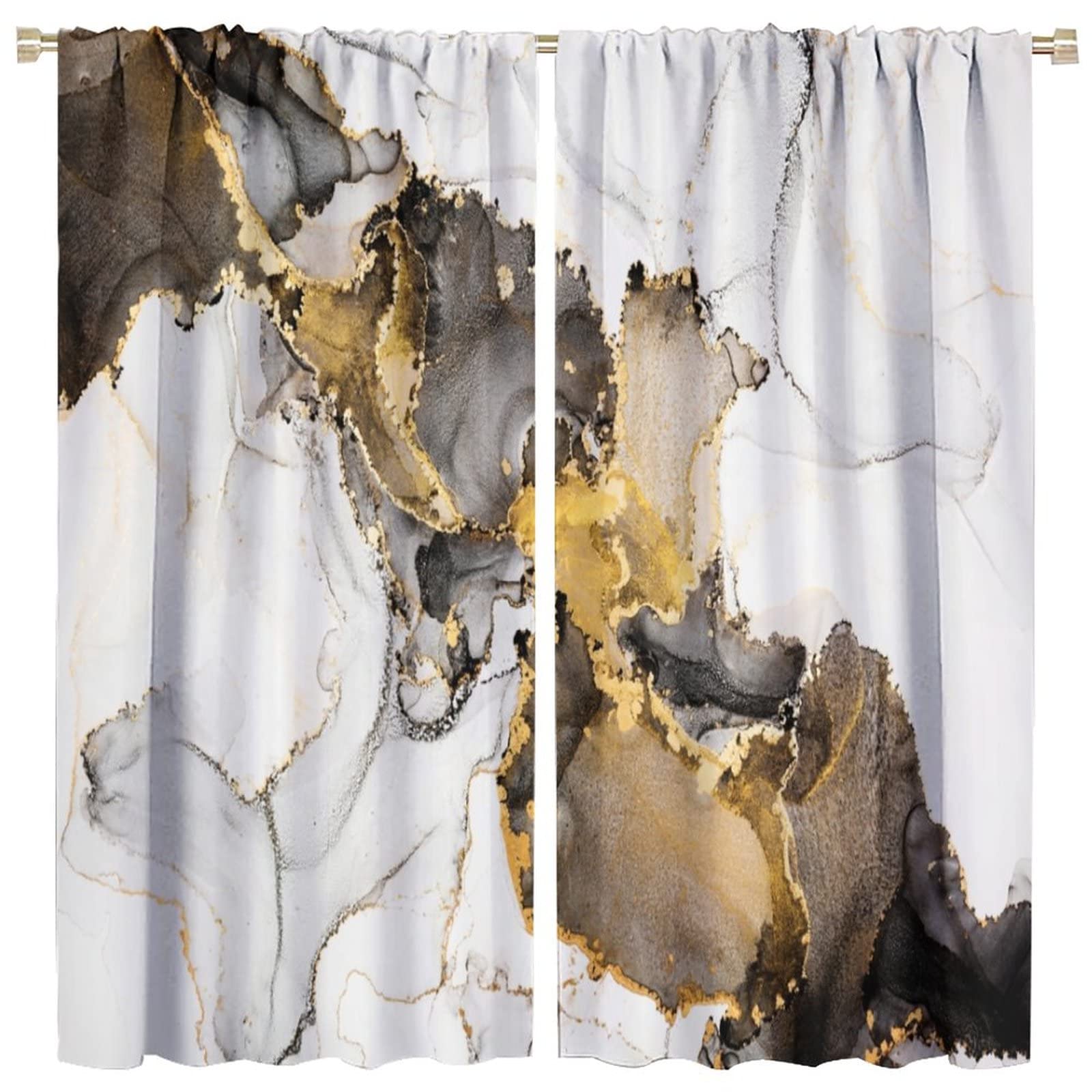 Marble Curtain, White Yellow Marble Room Darkening Curtainsfor Kitchen Bedroom Children Living Room Curtains Window Curtain 2 Panels 42x45 Inch