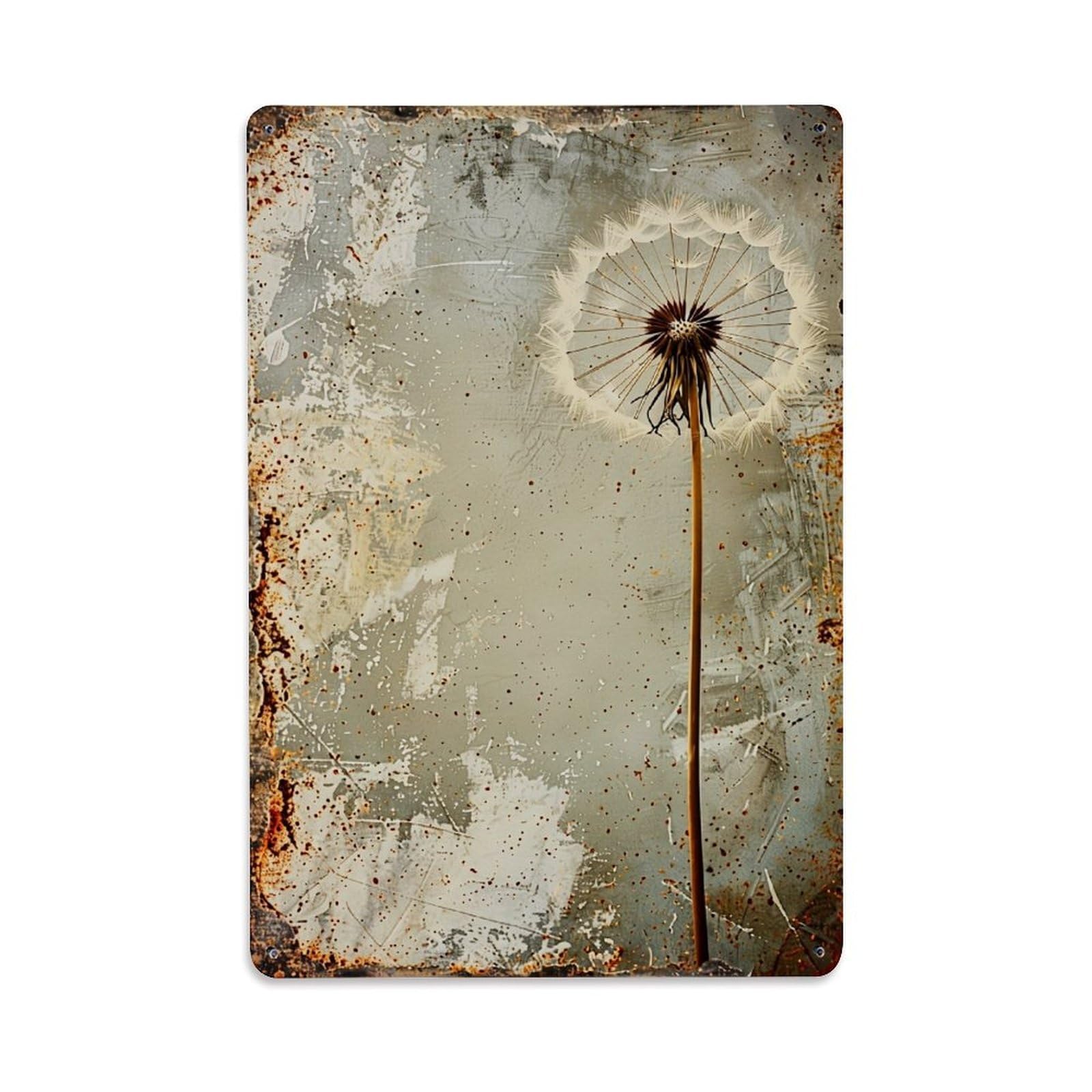 Jdfenggu Vintage Dandelion On Grunge Background Retro Metal Tin Sign, Metal Poster For Bar, Home, Man Cave, Kitchen, Laundry Room Art Decor 8X12 Inch