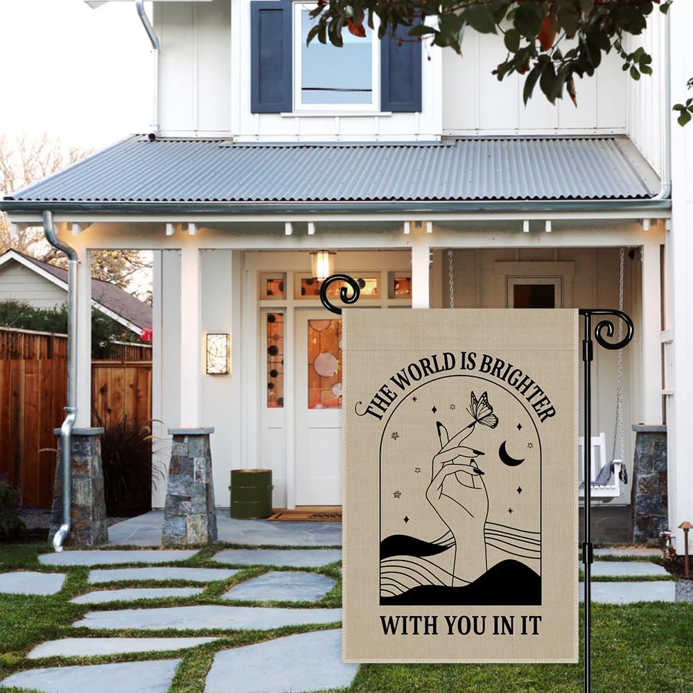 The World Is Brighter With You In It Retro Garden Flag, Double Sided Yard Outdoor Farmhouse Lawn Porch Decor, Mental Health Flag, Suicide Awareness Flag, Self Lover Gifts for Women Friend BFF - Image 5