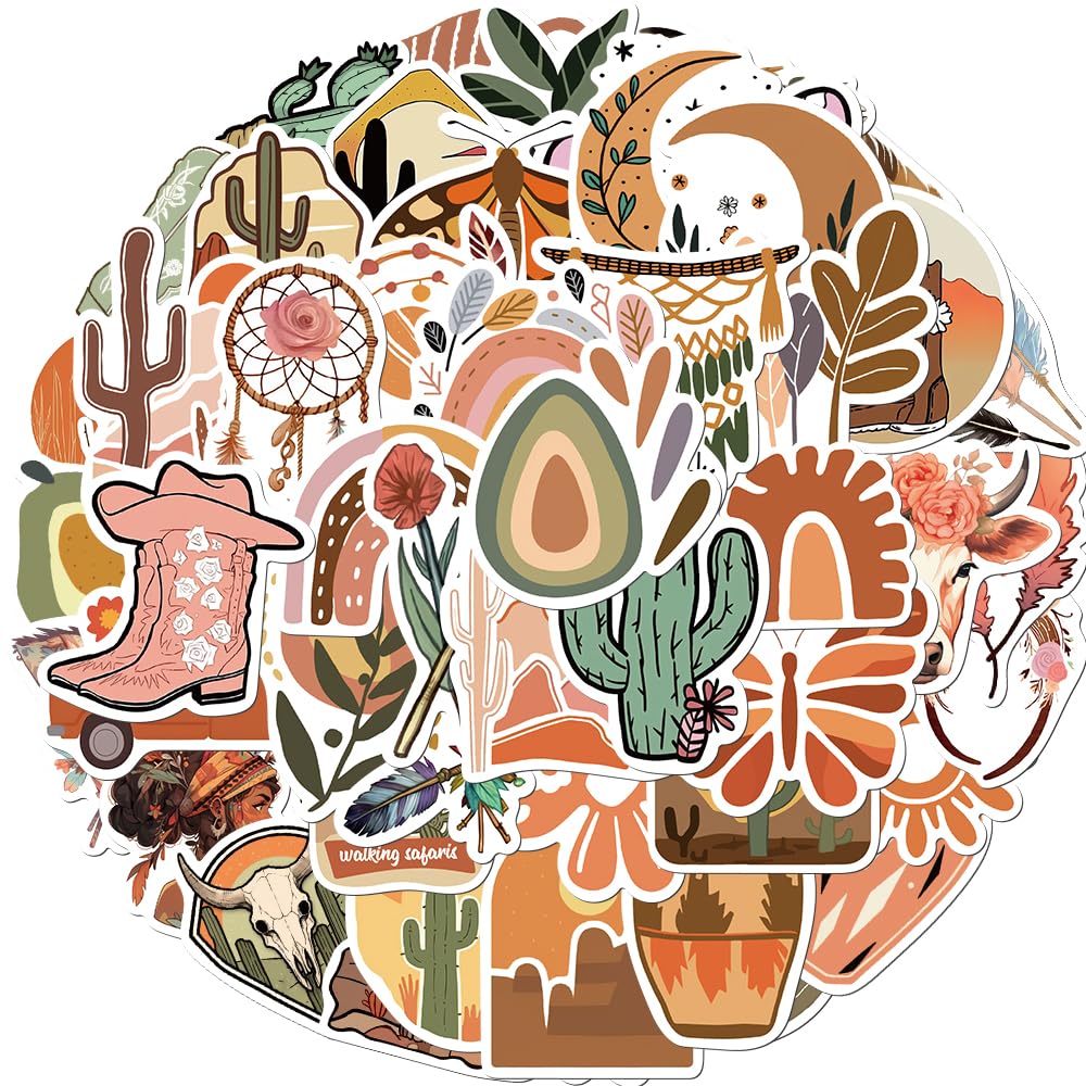 50pcs Boho Stickers for Water Bottles Abstract Line Western Vintage Aesthetic Art Graffiti for Water Bottle,Laptop,Phone,Skateboard Stickers for Teens Girls Kids