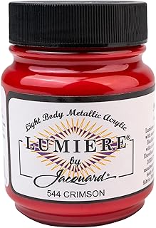 Jacquard Lumiere 2.25oz Fabric Paint Crimson - Metallic Paint for Fabric, Leather, Canvas, Paper and Wood - Light-bodied Metallic Acrylic Paint - Lightfast & Vibrant Metallic Acrylic Paints