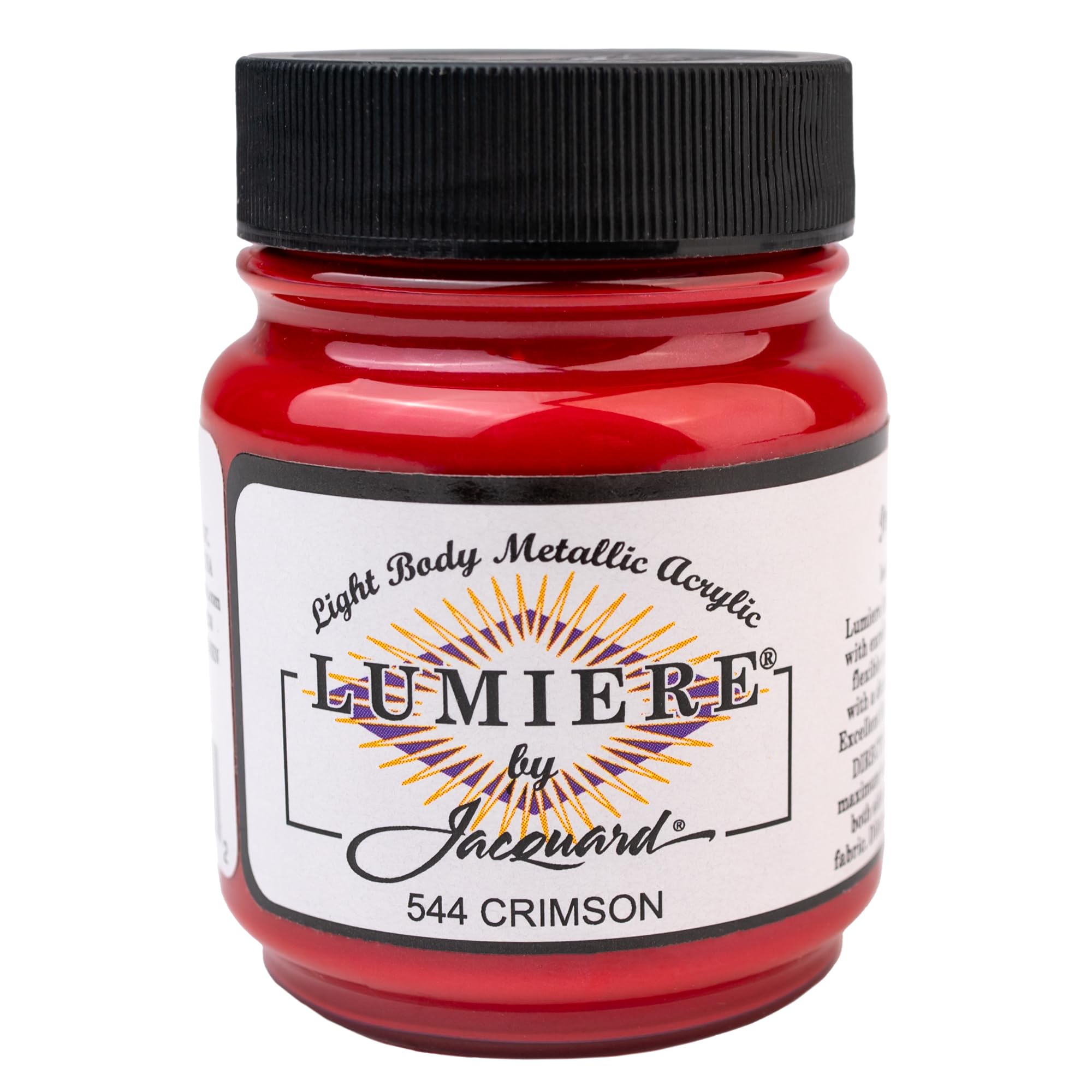 Jacquard Lumiere 2.25oz Fabric Paint Crimson - Metallic Paint for Fabric, Leather, Canvas, Paper and Wood - Light-bodied Metallic Acrylic Paint - Lightfast & Vibrant Metallic Acrylic Paints