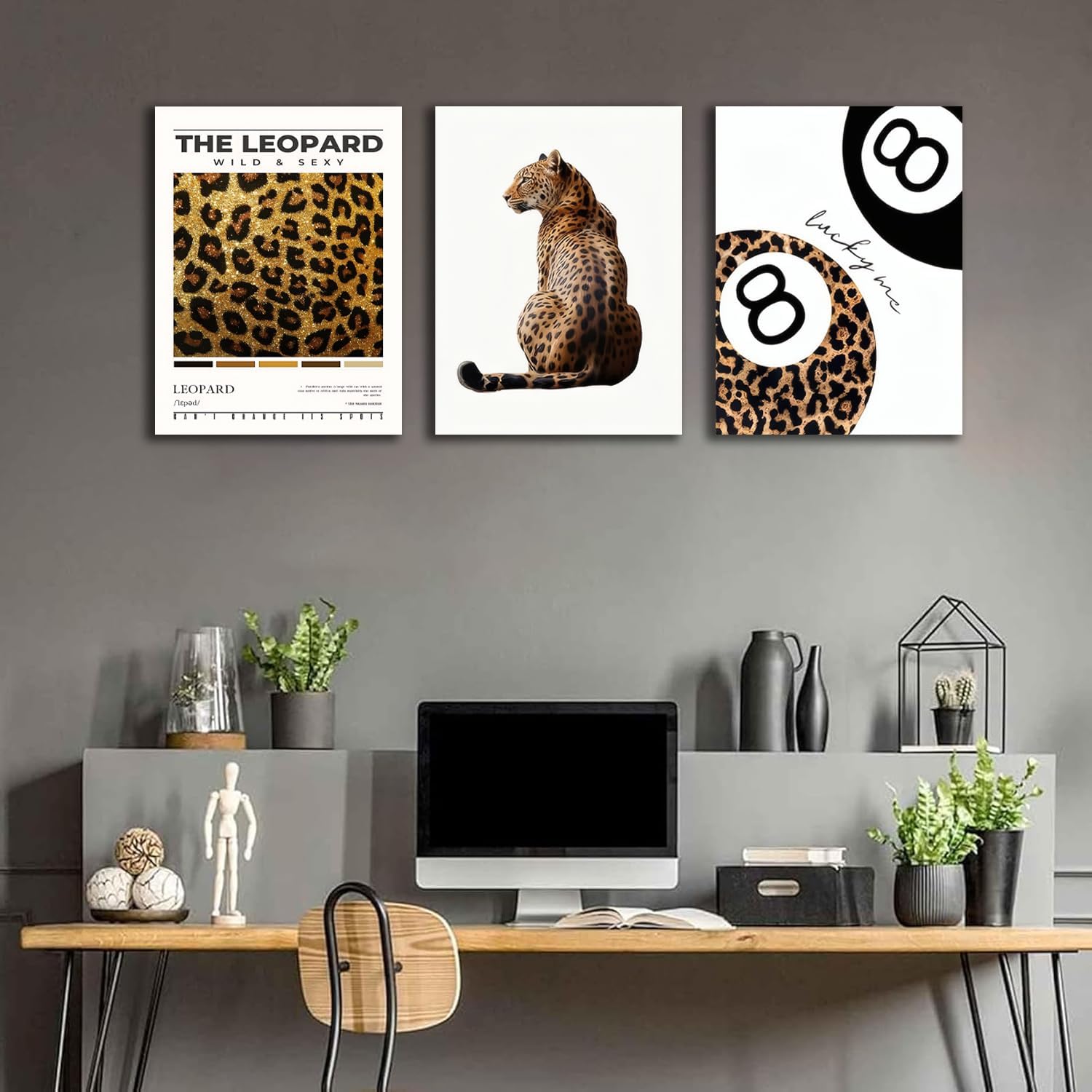 ​​Trendy Leopard Framed Set of 3 Canvas Poster Prints,Picture Modern Artwork Wall Art for Home Décor,Perfect for Adds Wilderness & Elegance to Living Room,Bedroom or Any Interior Space,16Lx12W​