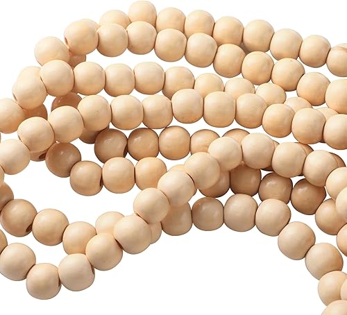 2 guirnaldas de cuentas de madera de Navidad bohemias de 18 pies, guirnalda de cuentas de madera natural vintage, guirnalda decorativa rústica para