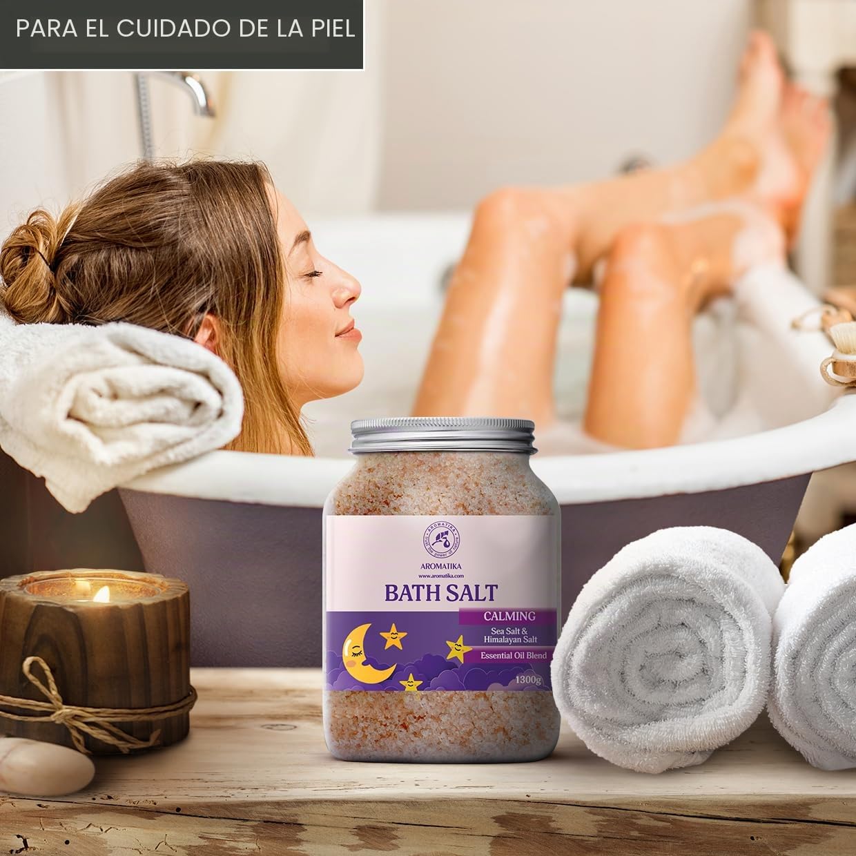 Sales de Baño Calmante 1300g con Aceite Esencial de Sándalo & Lavanda & Bergamota - 100% Sales Naturales Marinas - Relajante - Cuidado Corporal - Cuidado Corporal - Aromaterapia