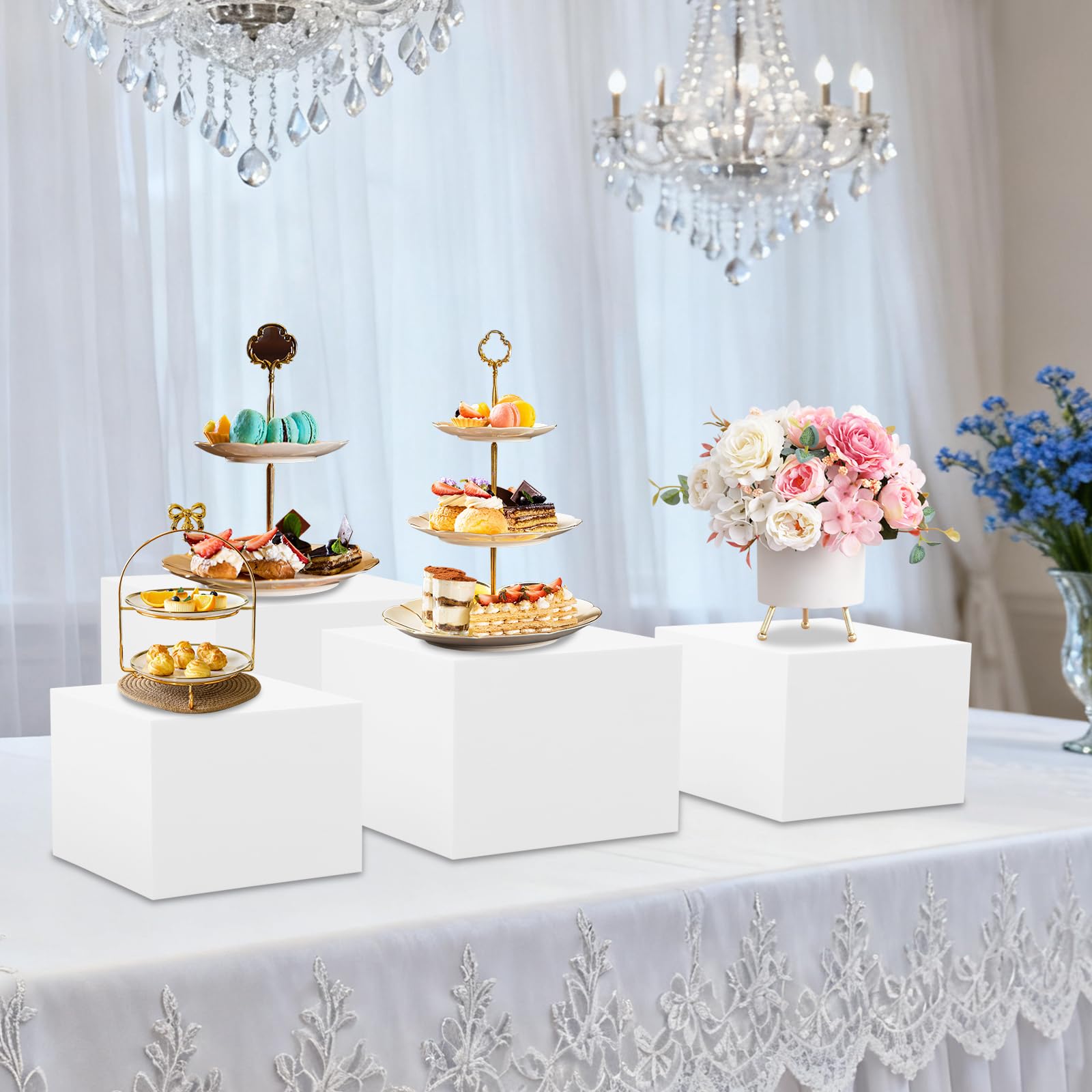 4 Stück Stapelbar Buffet Ständer, Tortenständer Acryl, für Cupcakes, Desserts, Kosmetika, Parfüm-Display, für Torte Durchmesser 8/9/10/12 Zoll (Weiß)