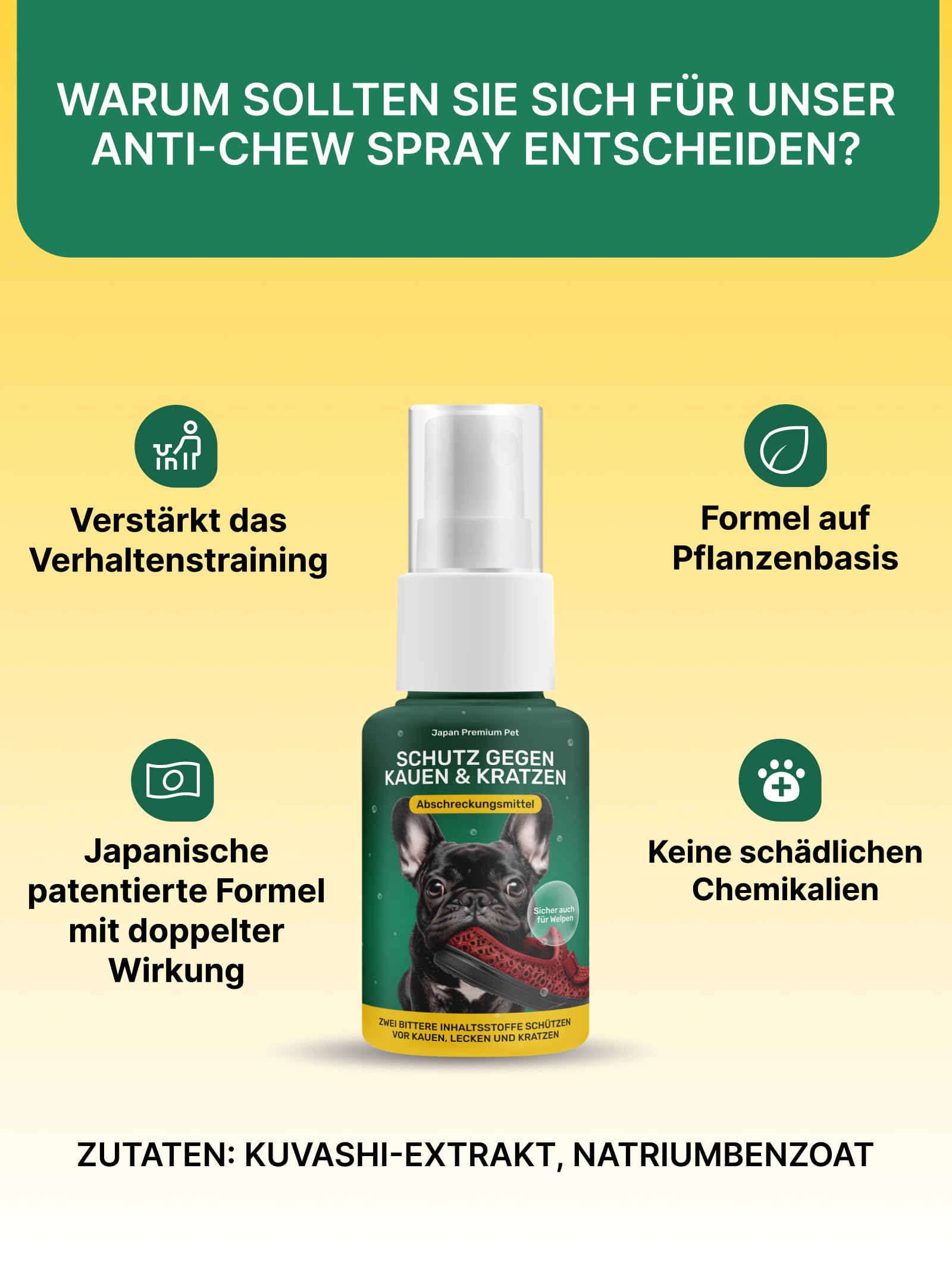 Spray Correcteur de Comportement pour Chien | Spray Répulsif pour Chien | Spray Anti-Mordillage | Spray d’Éducation Naturel pour Chien | Solution de Dressage | Spray Amer Sans Alcool 100 ml