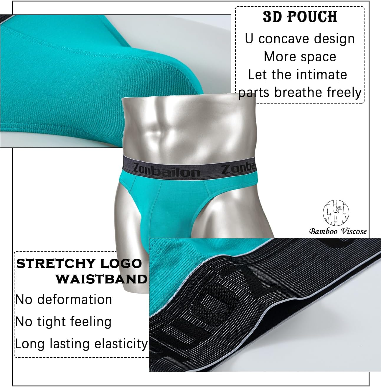 JINSHI Men's Bamboo Viscose Thong Sexy T-back Mens Underwear Low Rise Stretch Tagless Underwear Multi M L XL XXL - Image 3