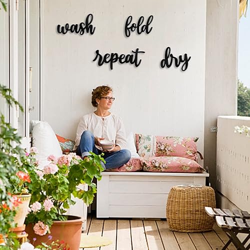 Miniatura 8 de KOYILTD Decoración de baño de 4 piezas, decoración de madera para lavandería, letrero de granja recortado para cuarto de servicio y baño (negro)