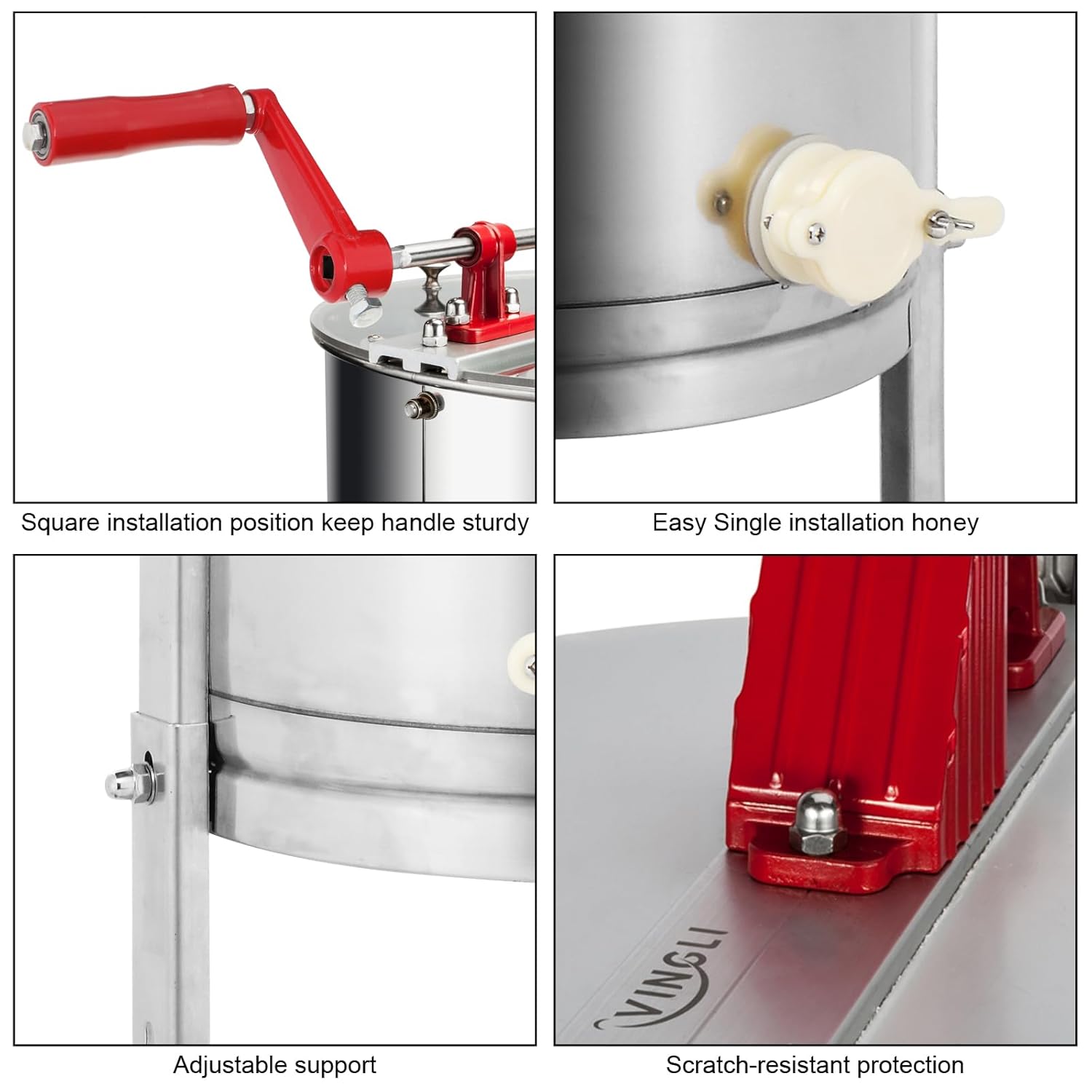 VINGLI 3 Frames Manual Honey Extractor Separator, Food Grade Stainless Steel Honeycomb Spinner Drum Crank By Hand With Adjustable Height Stands, Beekeeping Pro Extraction Apiary Centrifuge Equipment