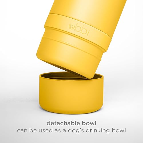 Miniatura 4 de Ubbi Pup & Me - Botella de agua portátil aislada de acero inoxidable de 32 onzas para perros y dueños con cuenco adjunto, color amarillo