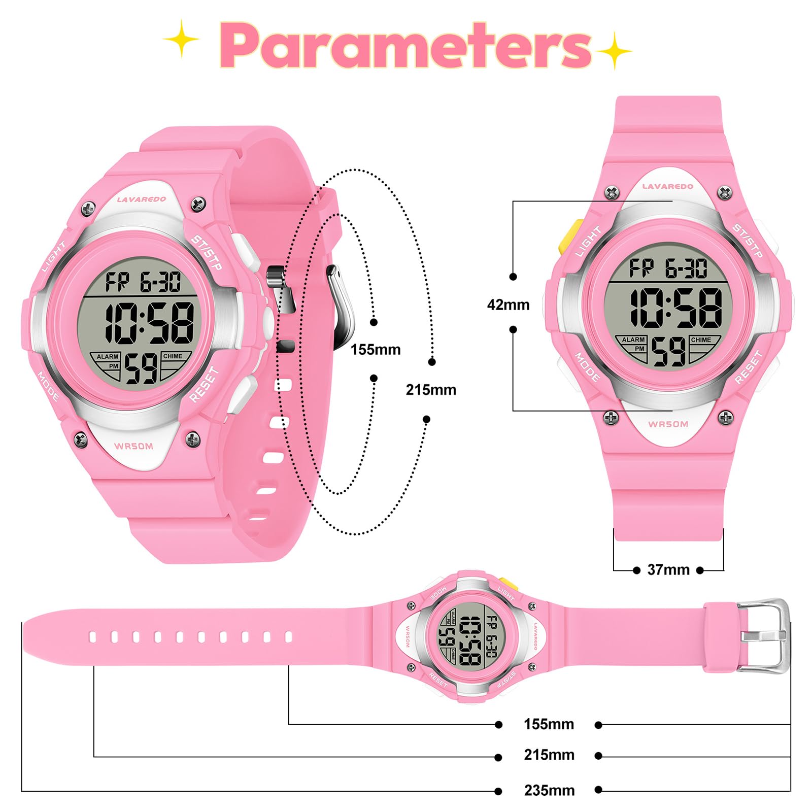 Timever Orologio Digitale Bambina Bambino con cinturino in silicone, impermeabile 5 ATM, orologio sportivo da polso ragazza ragazzo con sveglia, cronometro, data, luce