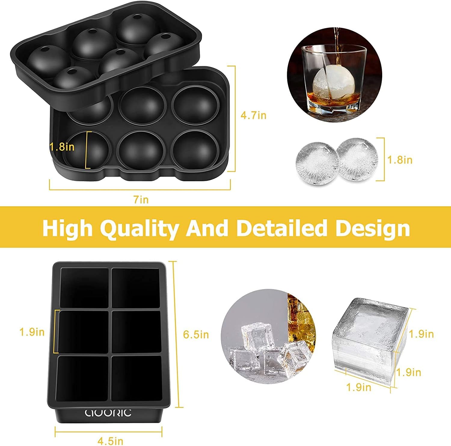 Ice Cube Trays with Lids, Adoric Life Silicone Easy-Release Ice Cube Molds and Flexible Ice Trays with Spill-Resistant Removable Lid, Durable and Dishwasher Safe - 3 Pack