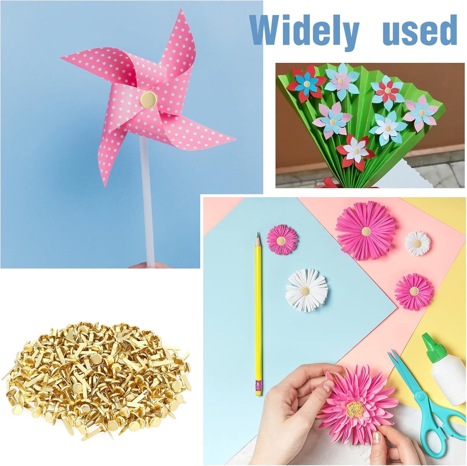 300 Pcs Split Pins, Metal Paper Fasteners Mini Brads, 8x19mm Round Scrapbooking Brads Split Pins - Image 4