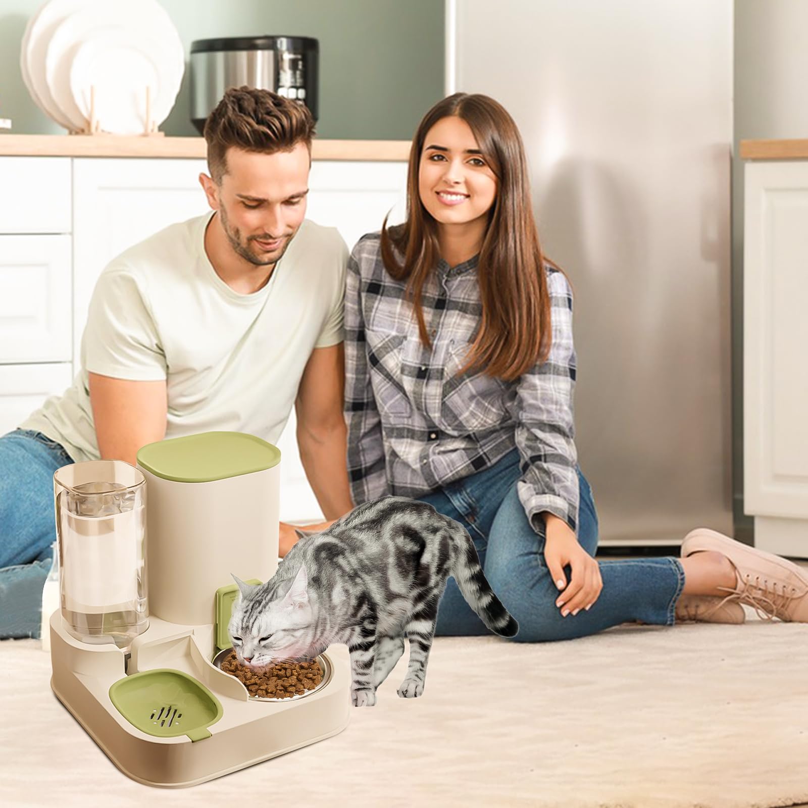 PETCUTE Dispensador Comida y Agua para Gatos y Perros, 2 en 1 Comedero Automatico y Bebedero Perro,Fácil de Limpiar,Alimentador Automatico Comida y Agua para Mascotas,Comida Seca y Húmeda