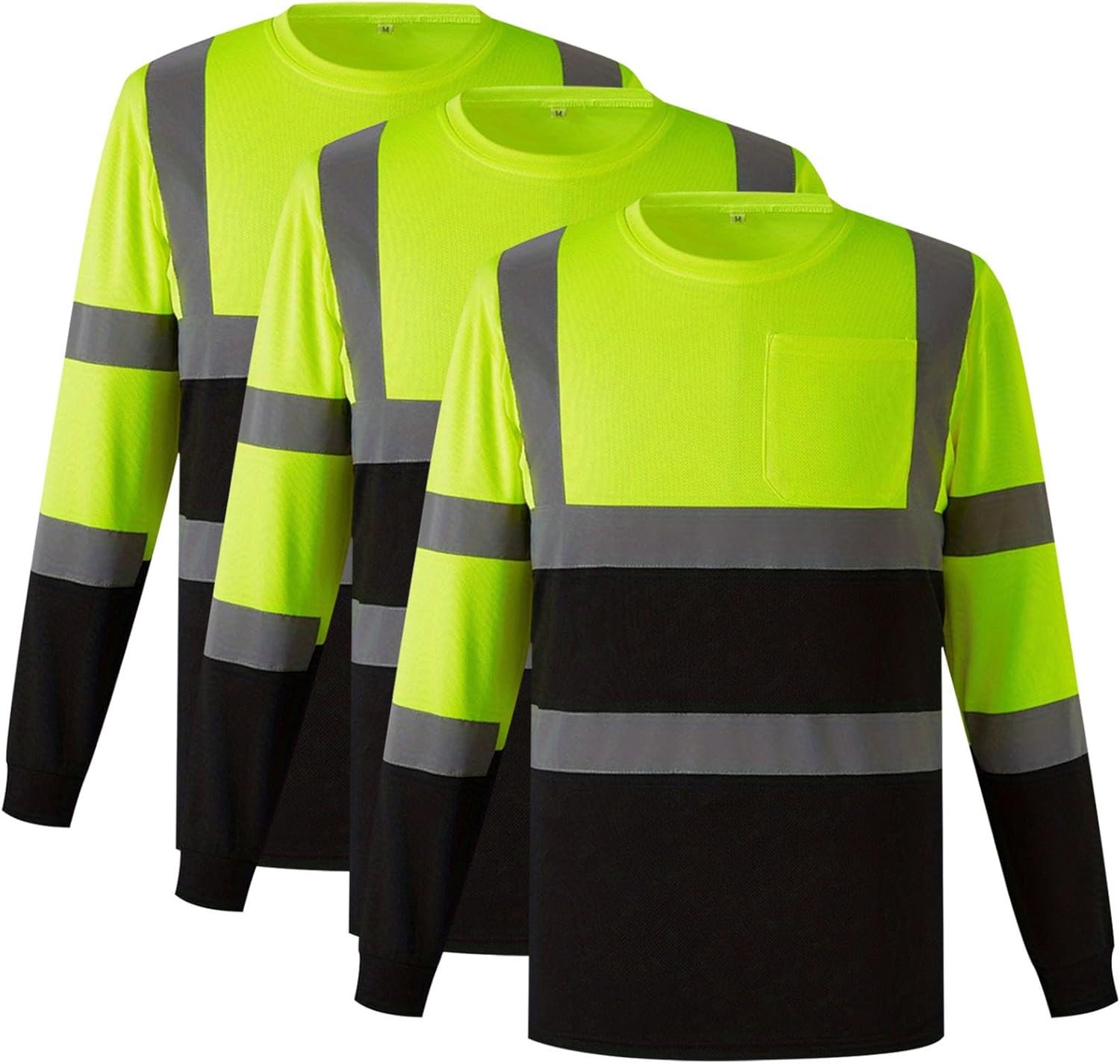 Safety Sweatshirts for Men No Hood Reflective High Visibility Long Sleeve T Shirt Red Yellow Colorblock Multi Pack 2025