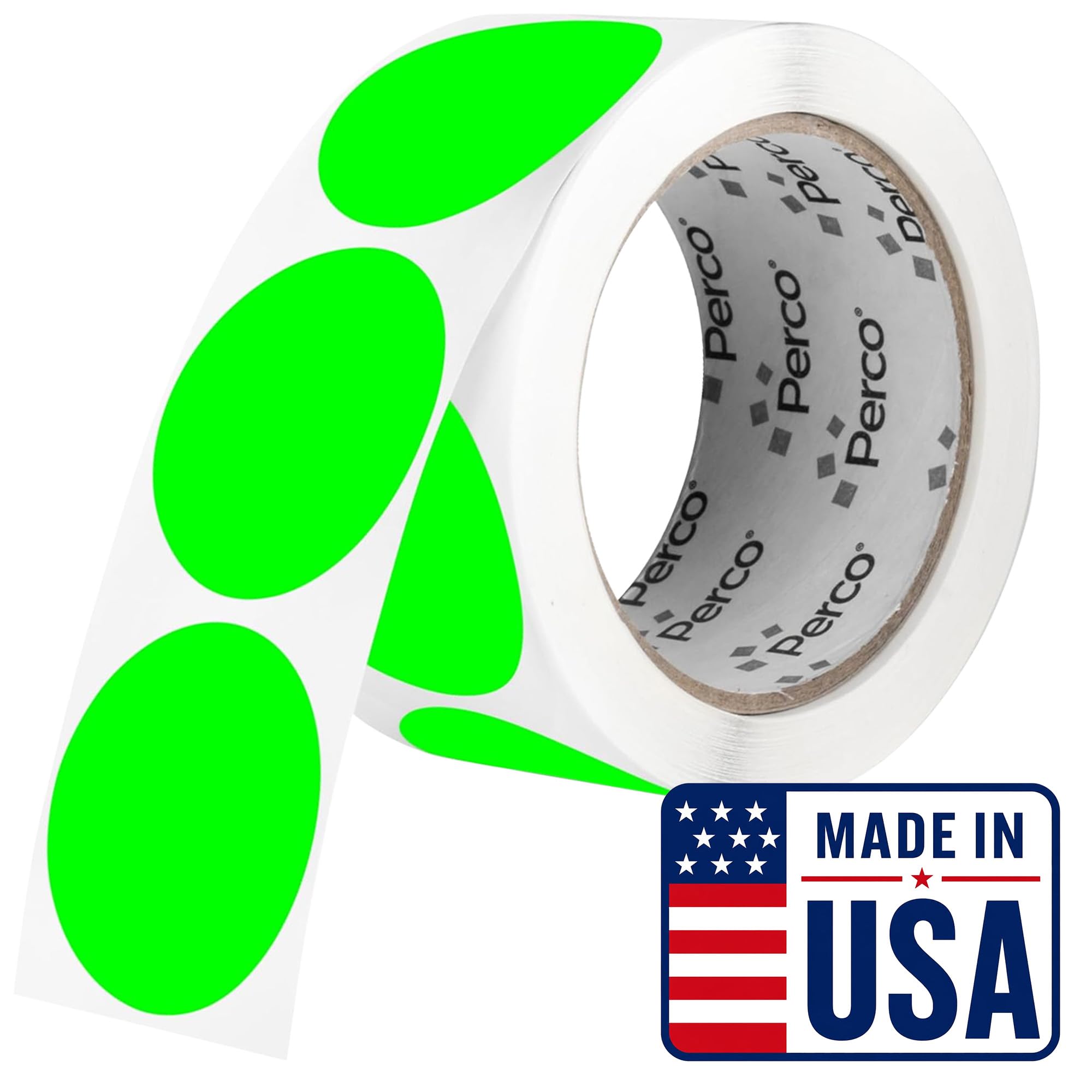 Perco Neon Green Round Circle Dot Sticker 3-Inch Labels with Perforation for Easy Tear-Off, 500 Stickers per Roll—Available, Ready &amp; Promo Signage, High Visibility, Strong Adhesive —Made in USA