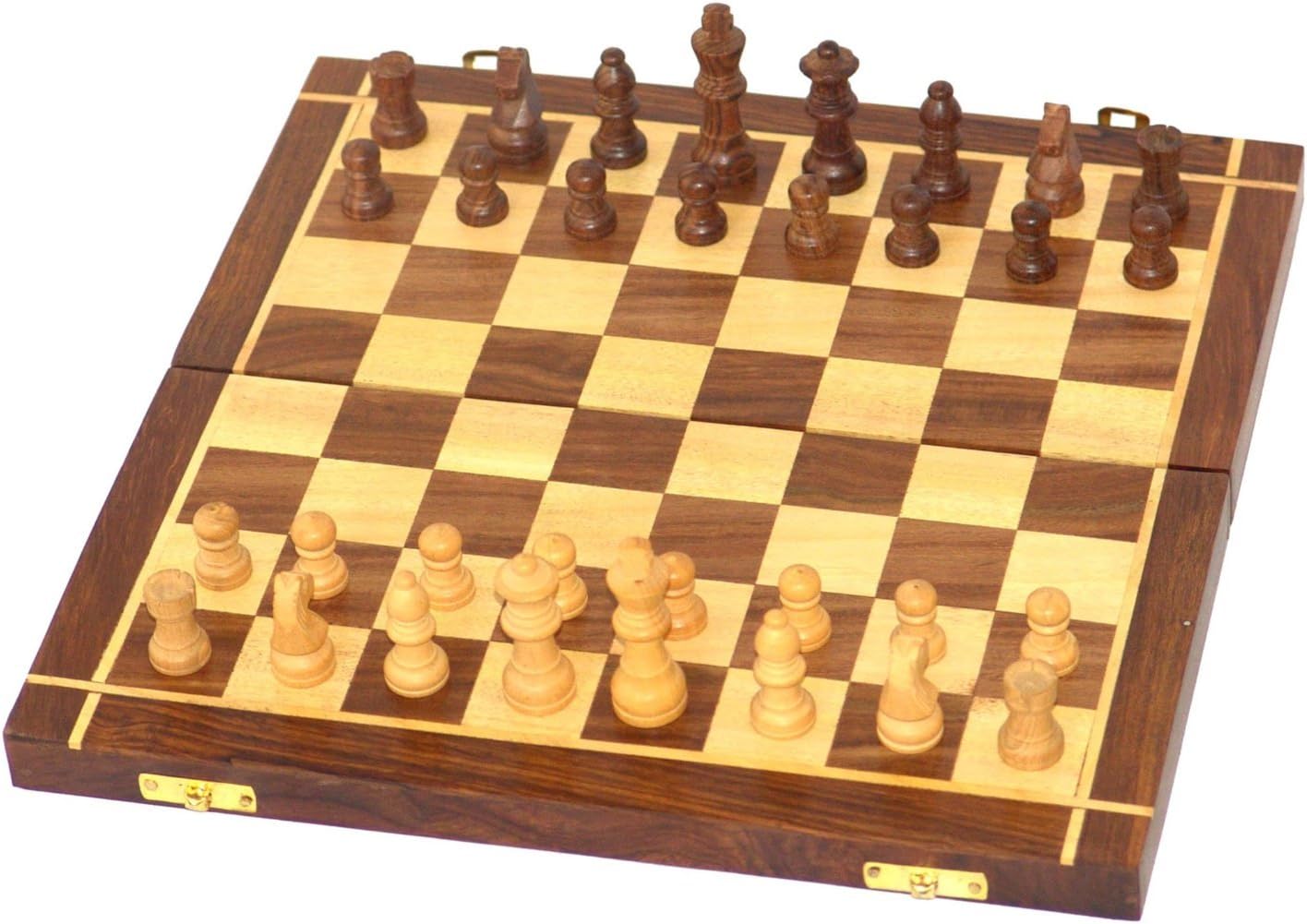 Wooden Handmade Standard Classic Chess Board Game Foldable Size 12”