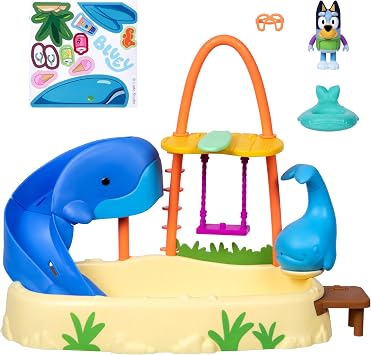 Bluey Balina Su Parkı Oyun Seti, Renk Değiştiren 7,6 cm Eklemli Figür, Su Fışkırtmalı, Kaydıraklı ve Salıncaklı, 3 Yaş ve Üzeri