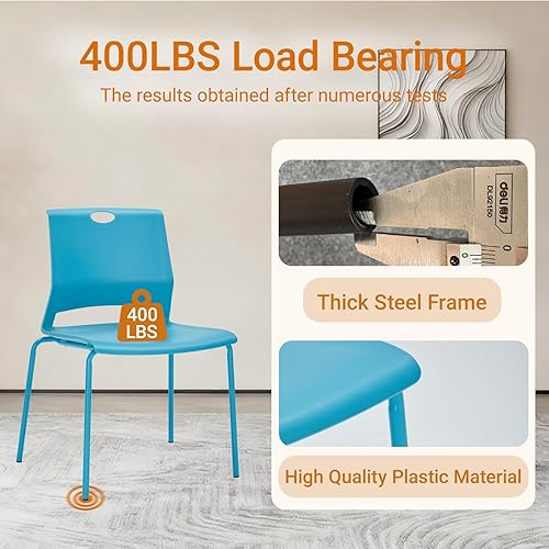 Miniatura 3 de Sidanli Sillas de sala de espera, sillas de oficina apilables con cómodo asiento aerodinámico, sillas apilables azules sin ruedas para sala de