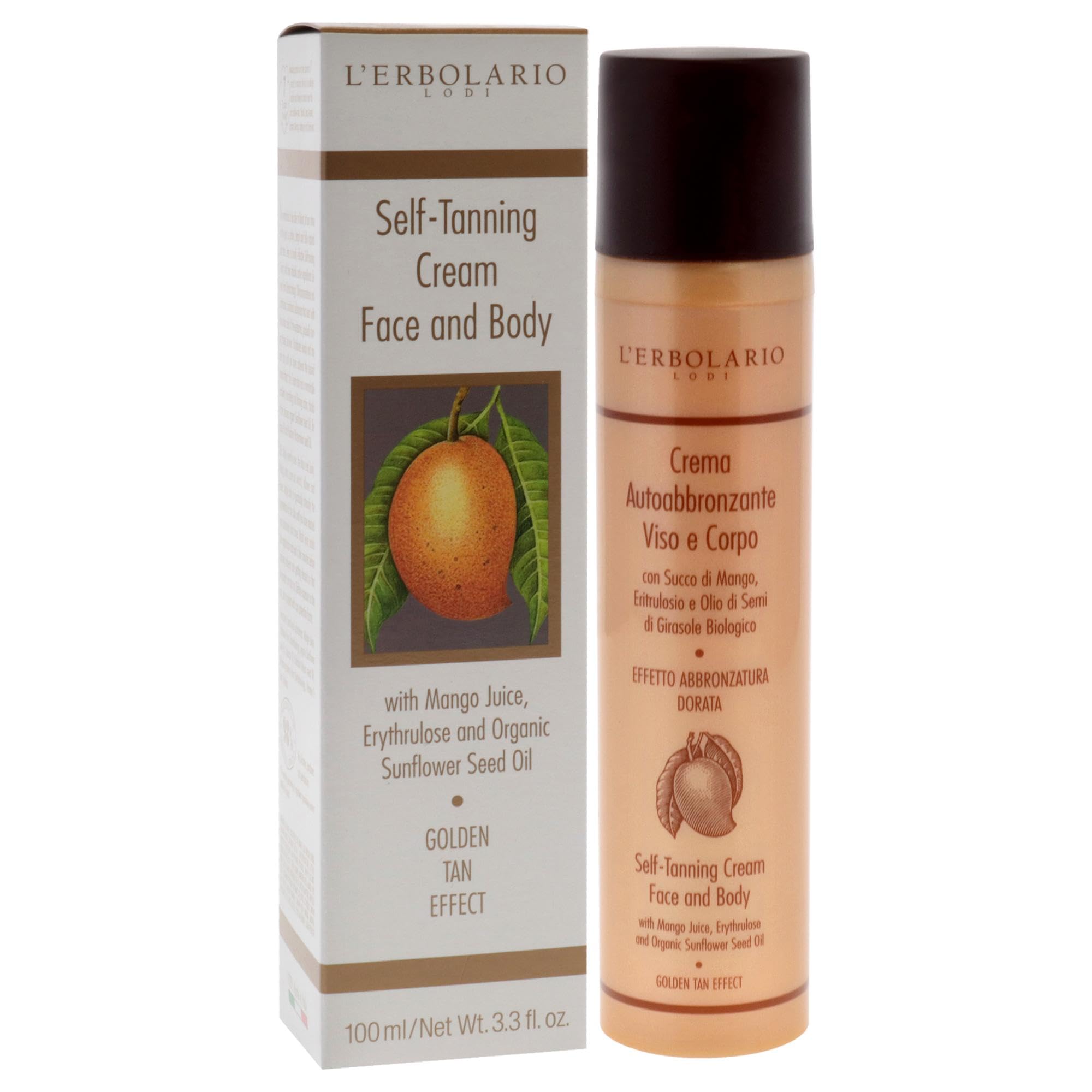 L'Erbolario Crema Autoabbronzante Viso e Corpo - Succo di Mango, Ritrulosio e Olio di Semi di Girasole Biologico - Abbronzatura Dorata - Sistema AIRLESS - Made in Italy - 1 Confezione da 100ml