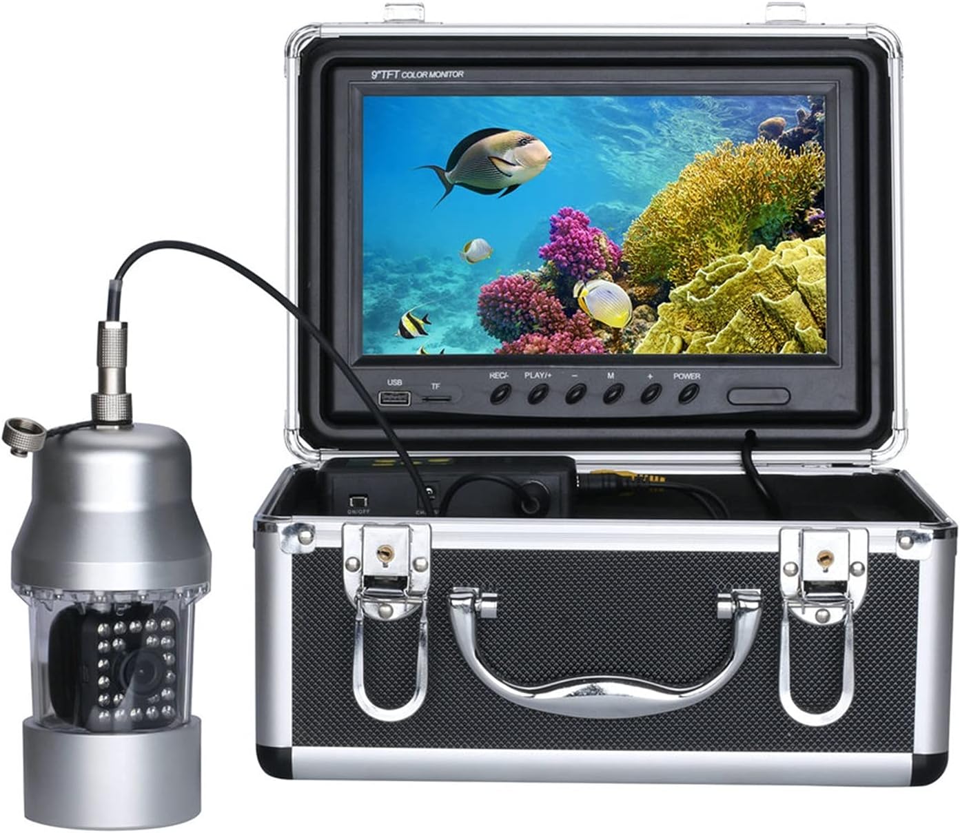 Fish Finders Depth Finders 9 inch DVR Recorder 15m 30m Underwater Fishing Video Camera Fish Finder Color Waterproof 22 LEDs 360 Degree Rotating Cam for Boat Kayak Sea Fishing (White LEDs 15M Cable