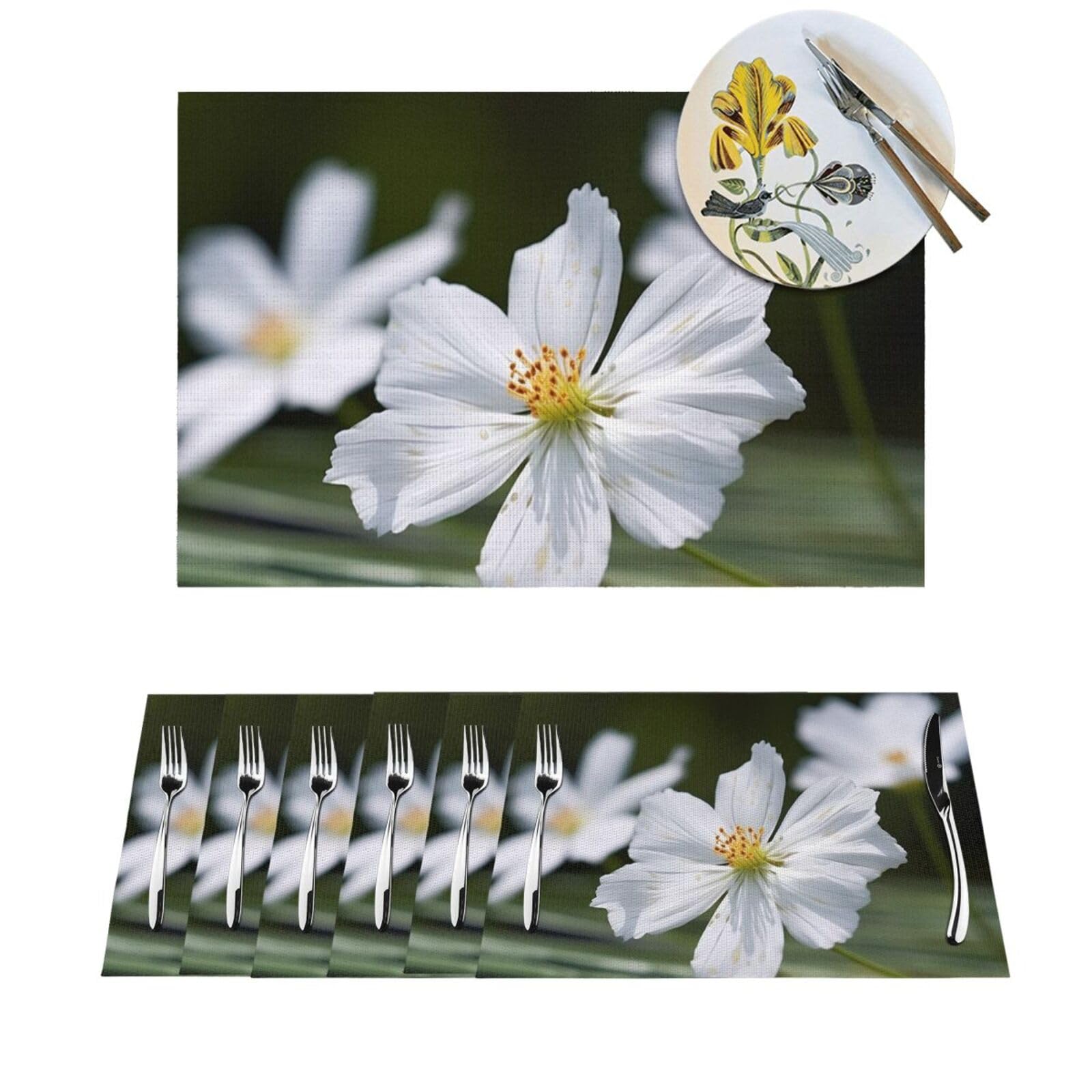 Set de table PVC lavable lot de 4 motifs fleurs 45x30 cm antidérapant