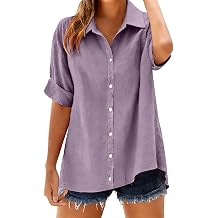 Linen Shirts for Women Plus Size 3/4 Sleeve Button Down Blouses 2026 Summer Casual Loose Comfy Cotton Gauze Tops