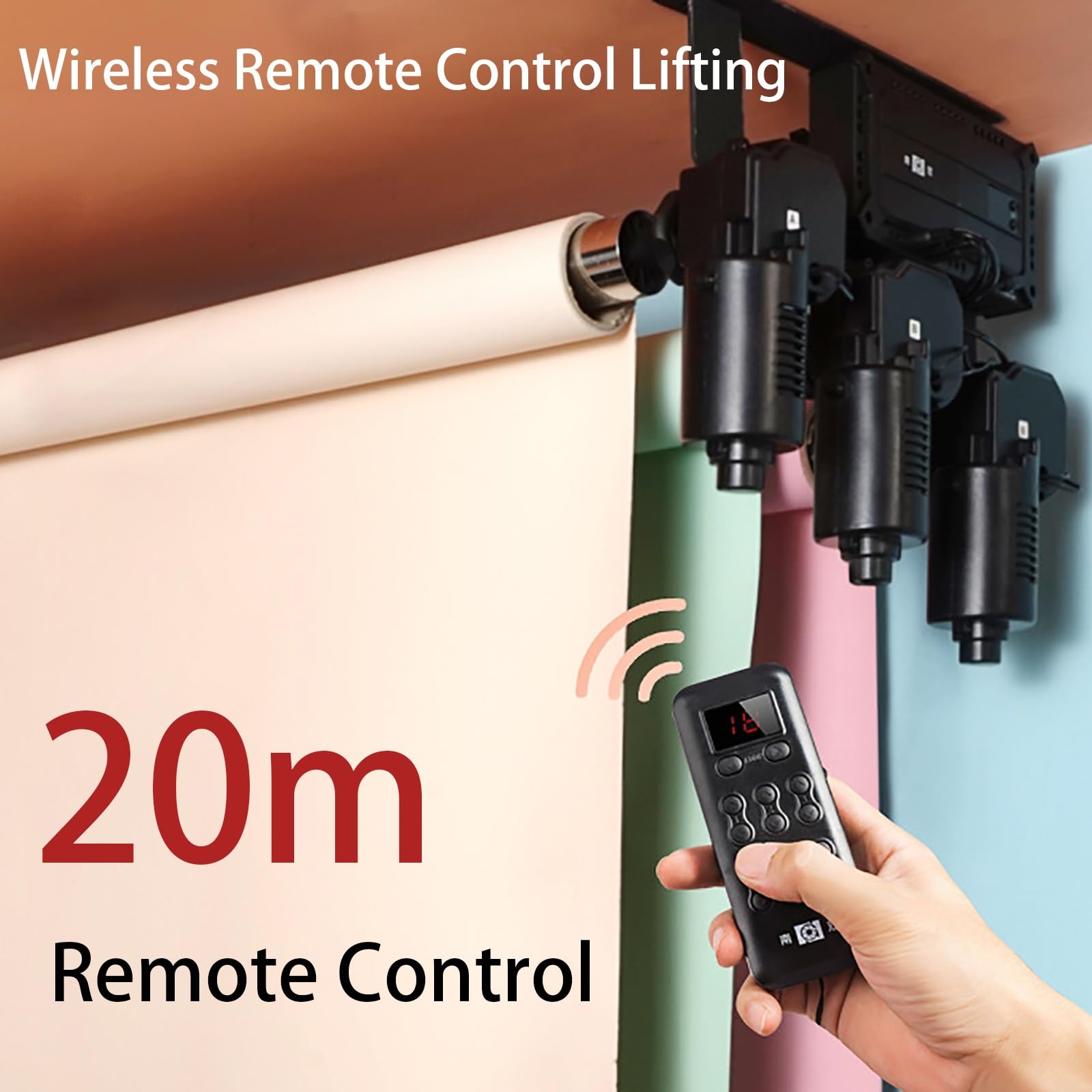 Kit de soporte de telón de fondo eléctrico motorizado, soporte de suelo y montaje en pared con control remoto para estudio fotográfico, rodillos de fondo ideales para fotografía