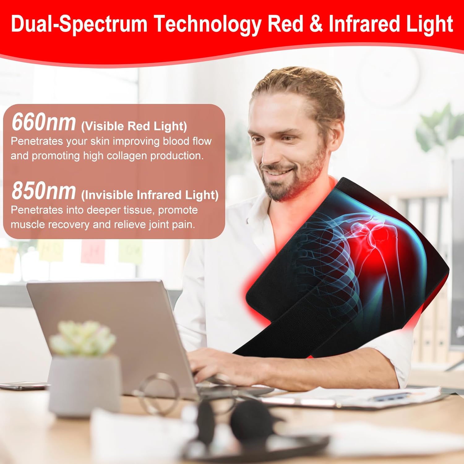 Red Light Therapy Pad Wearable 660nm & 850nm Infrared Light Therapy Mat Devices 31.5" x 11.8" Large Wrap Belt for Body Back Shoulders Waist Joint Muscle Pain Relief - Image 2