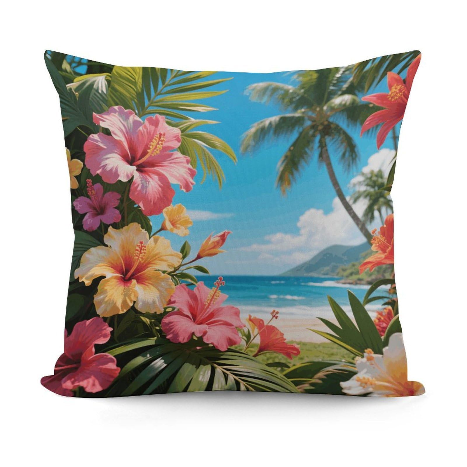 VstaDank Hawaii Floral Tropic Pillow Cover with Invisible Zipper Square Throw Pillowcase Plush Couch Sofa Pillow Case 18x18 Inch Decorative Throw Cushion Covers for Sofa Living Pillowcover