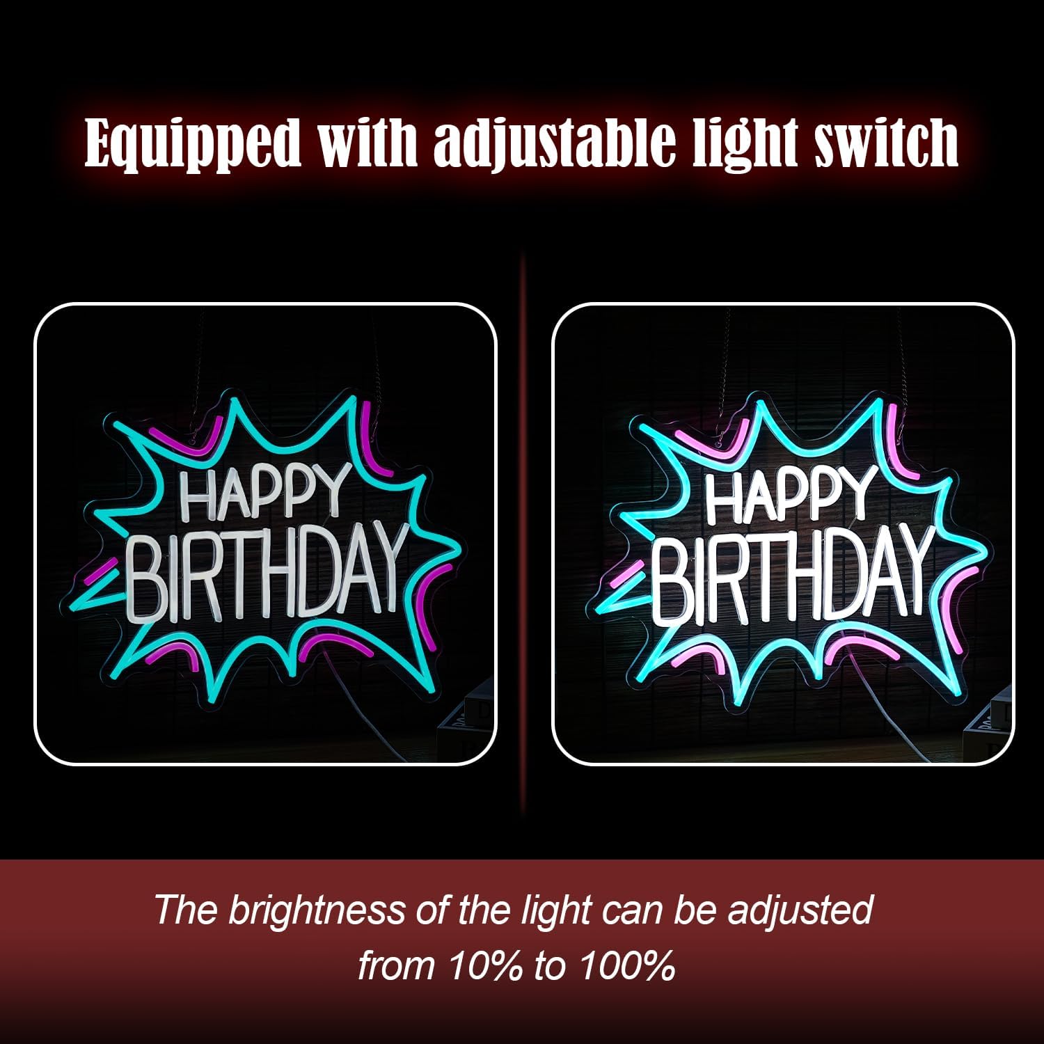 Happy Birthday Neon Sign Dimmable Celebrate Birthday Neon Light Powered by USB Gleaming LED Happy Birthday Lignt Up Sign for Birthday Paty Decoration Bedroom Birthday Gifts(16.7”*12.8”) - Image 4