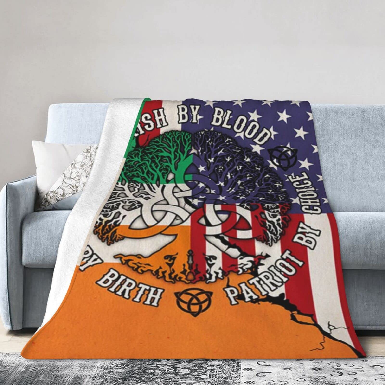 Lsjuee Flannel Fleece Blanket 50"X40" Irish by Blood American by Birth Patriot by Choice, Irish American Bed Throw Blanket Funny Ultra-Soft Travel Spring Blankets for Kids Keep Warm