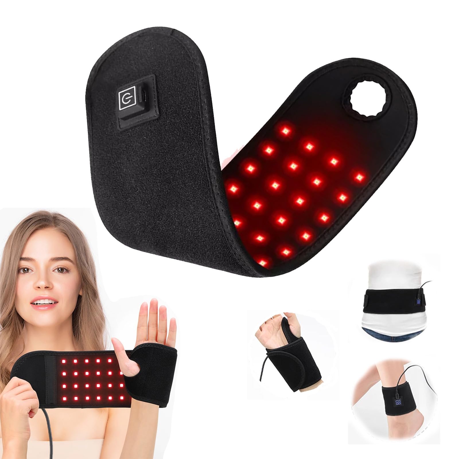 Ceinture de Thérapie par Lumière Rouge, Combo 660 nm et 850 nm Lumière Rouge Thérapie,Thérapie Infrarouge Lumière Rouge Pour Soulager la Douleur, pour Poignet,Muscle,Dos,Genou, épaules
